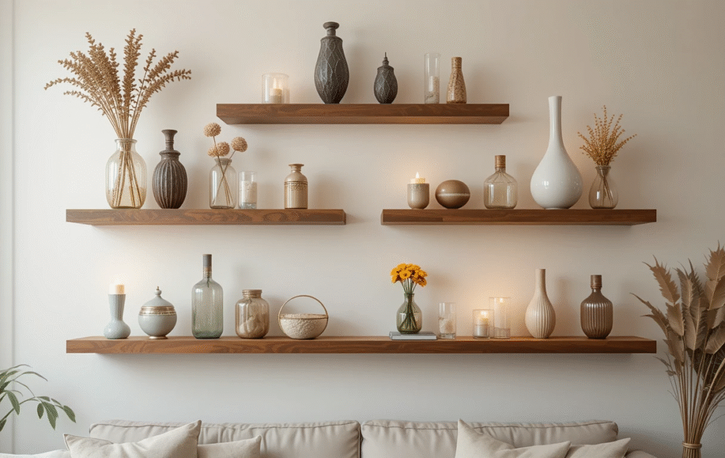 4 Astonishing Living Room Wall Decor Ideas You Must Know 3 Living Room Wall Decor: Layer in personal touches: few shelves that hold mini sculptures or dried flowers.