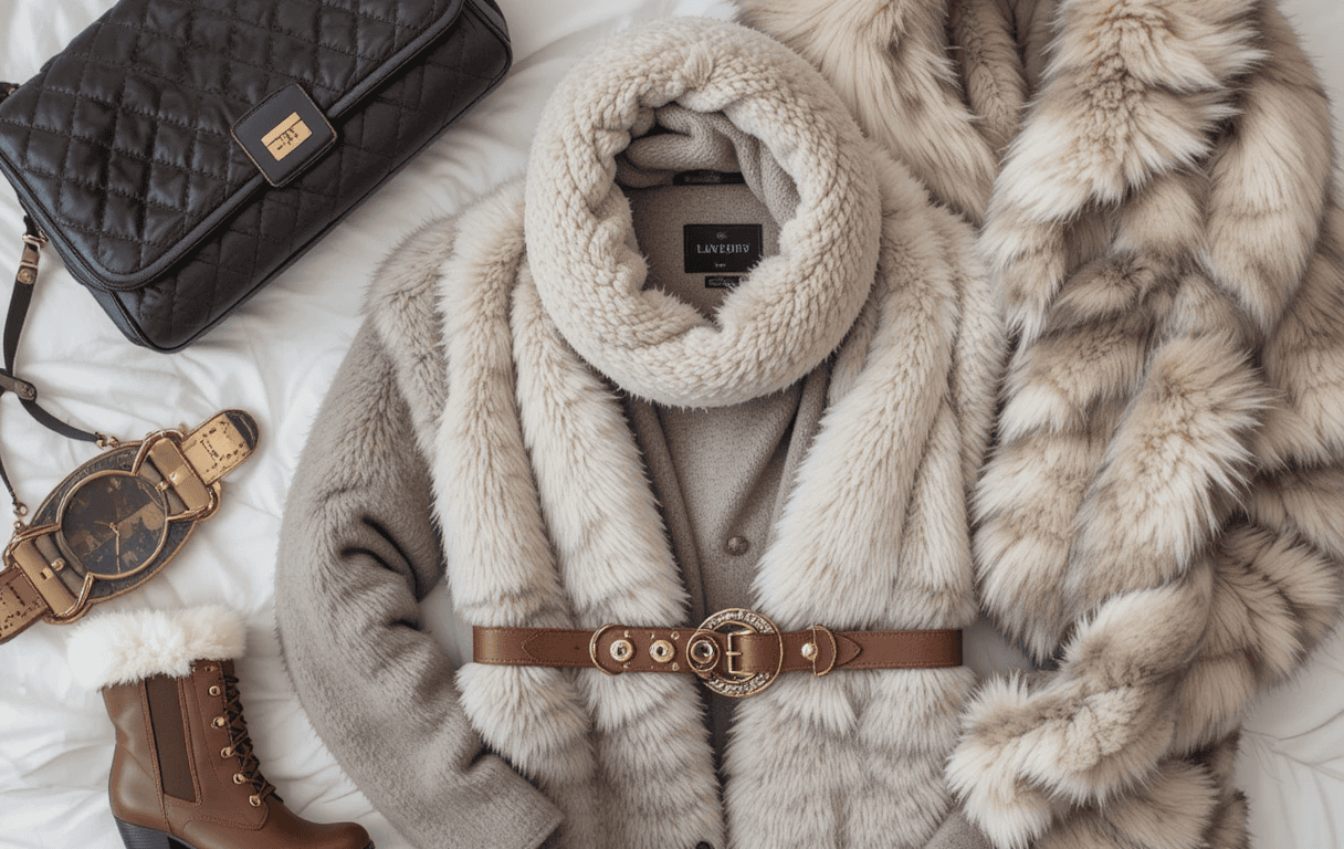A fur coat, gold platted belt and boots all in one affordable designer dupes.