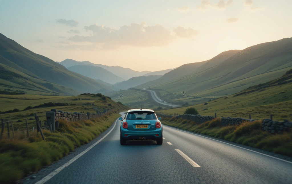 a car on a beautiful scenic road trip