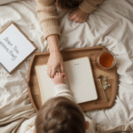 A mother gently caressing toddler hand a good positive parenting techniques.