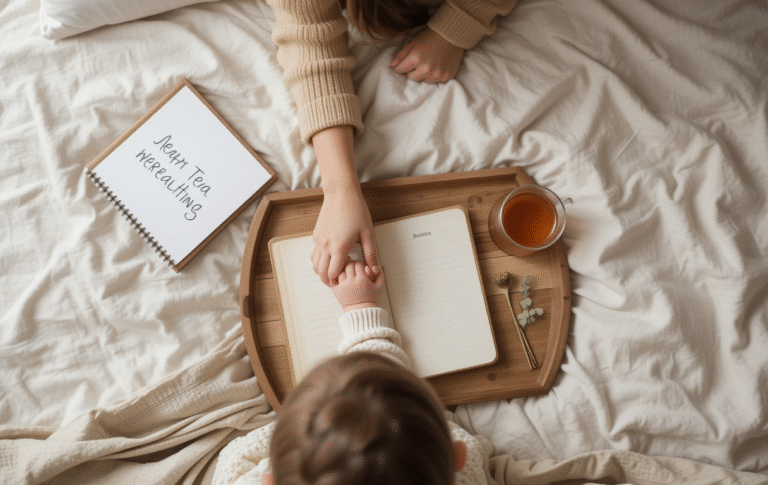 A mother gently caressing toddler hand a good positive parenting techniques.