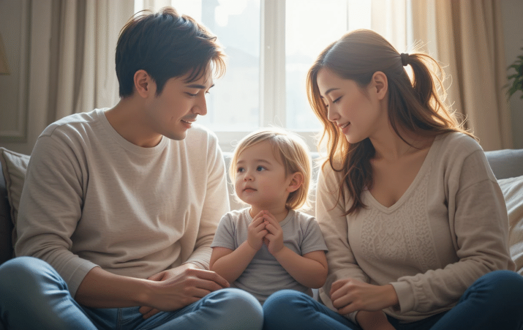 parents calming toddler