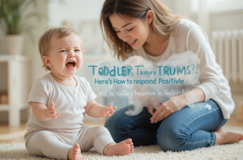 Parent calmly comforting upset toddler during tantrum at home, representing positive parenting techniques.