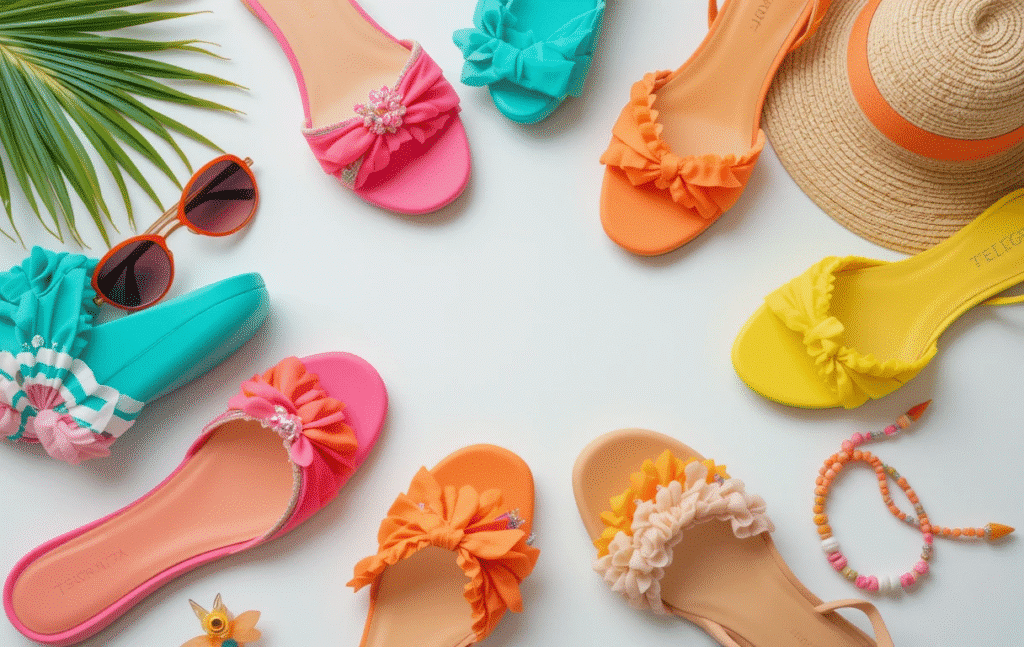 Color sandals summer wardrobe must have.